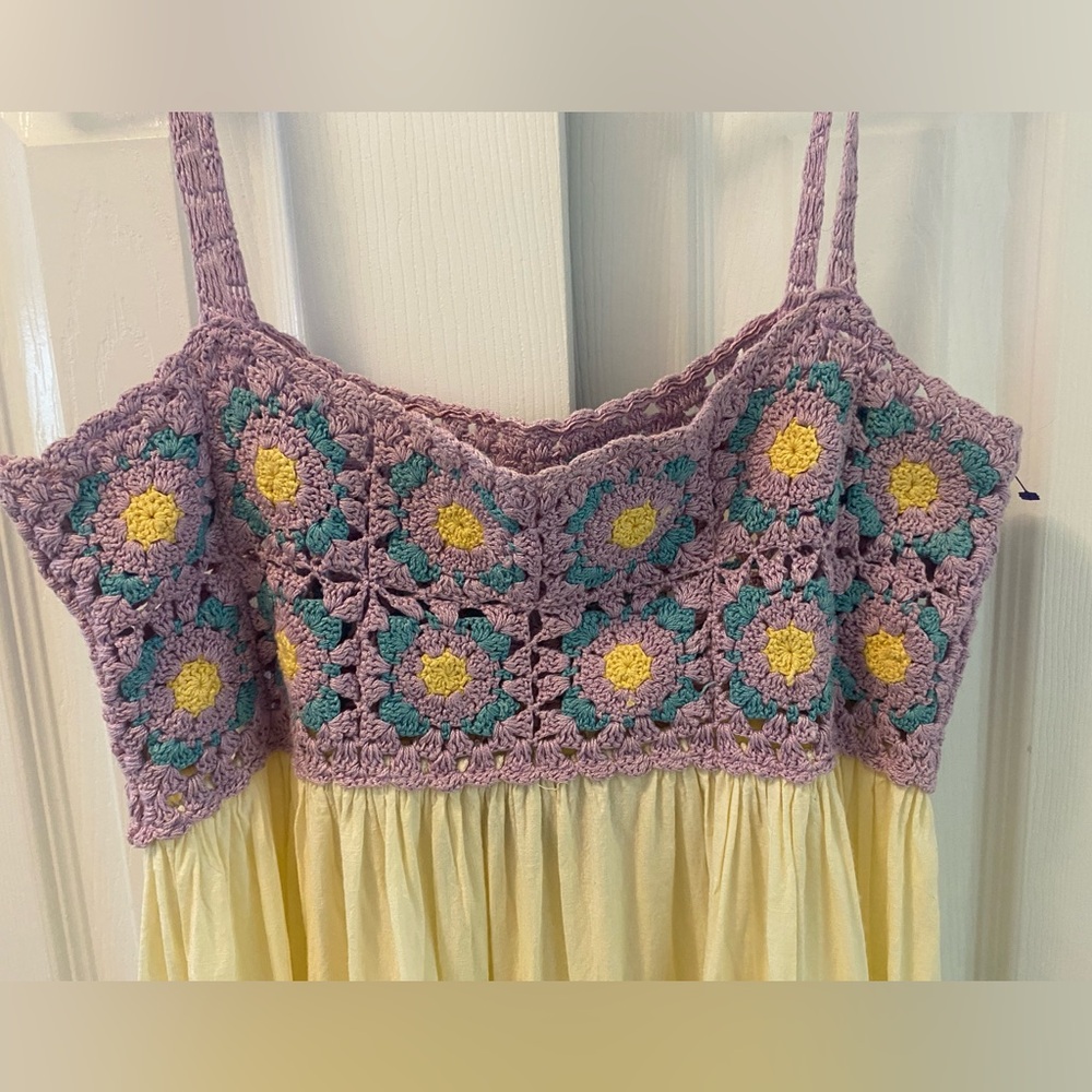 ASOS DESIGN | Crochet Granny Square Babydoll Dress | Cream/Yellow/Purple | 4 - Picture 6 of 14